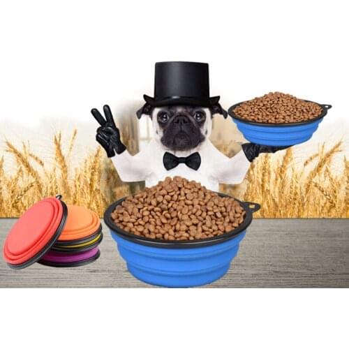 New Dog Folding Collapsible Feeding Bowl Silicone Water Dish Cat Portable Feeder Puppy Pet Travel Bowls Dog carrier supplies