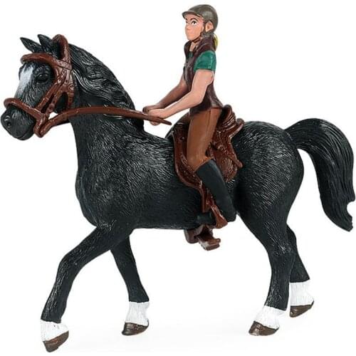 Static Three-dimensional Animal Model Horse + Rider Riding Horse Figurine Horse Rider Action Figures Model Doll Figures Toy Kids