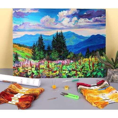 Landscape Mountain Skupova Printed Fabric 11CT Cross-Stitch Embroidery Patterns DMC Threads Craft Painting Handicraft Design