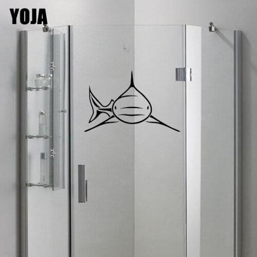 YOJA 13x20.9CM Ferocious Shark Wall Sticker Home Room Decoration Bathroom Glass Decal G2-0428