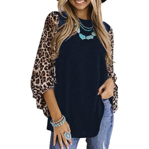 Fashion Women Spring Autumn T-shirt Color Matching Design O-Neck Half Sleeve Leopard Print Casual Loose Pullovers Top