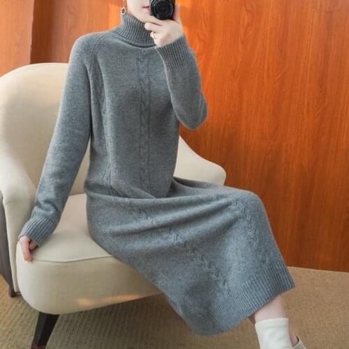 High-end comfortable 100% pure wool dress ladies pure color knitted turtleneck full sleeve cashmere pullover Spring new products