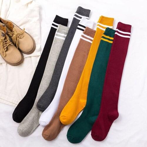 Winter Stripe Stocking Women Casual Thigh High Long Socks Spring Harajuku Over Knee Basic Socks Girls PJ284