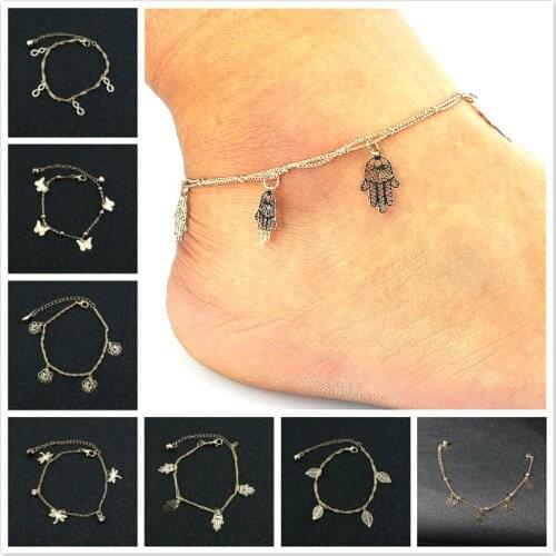 1@# Single Sell Ankle Chain Pendant Anklet Elegant Round Golden Leaf Beach Foot Jewelry Fashion Style Anklets For Women