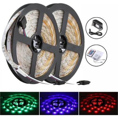 10M 300Leds 3528 Smd 2X 5M Rgb Led Light Strip + 24 Key Ir Remote Controller Non-Waterproof Dc12V 60Leds/M Flexible Lighting Rib