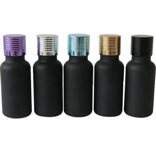 10pcs/lot High quailty 20ml black essential oil glass container cosmetic bottle with colorful screw top