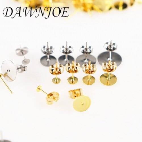 20-100set/lot 3-12mm Gold 316l Stainless Steel Blank Base DIY Making Stud Earrings cabochon Flat Earrings Jewelry Finding