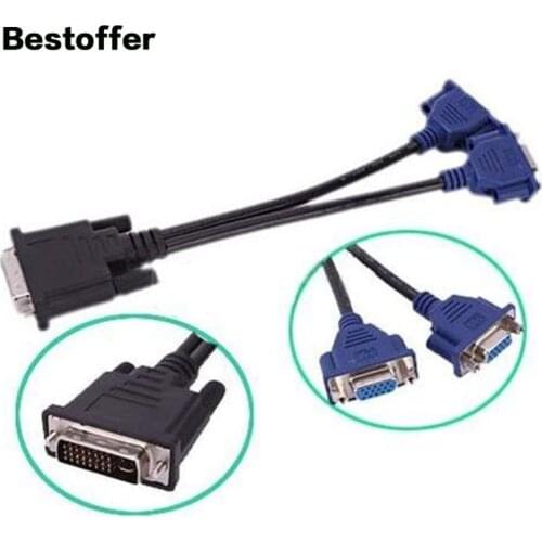 25CM High Quality DVI 24+5 Male to Dual VGA Female Y Splitter Cable