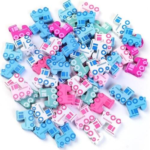 50pcs 20x26mm Truck Shape Wood Beads for Crafts Garland Making Home Farmhouse Decoration
