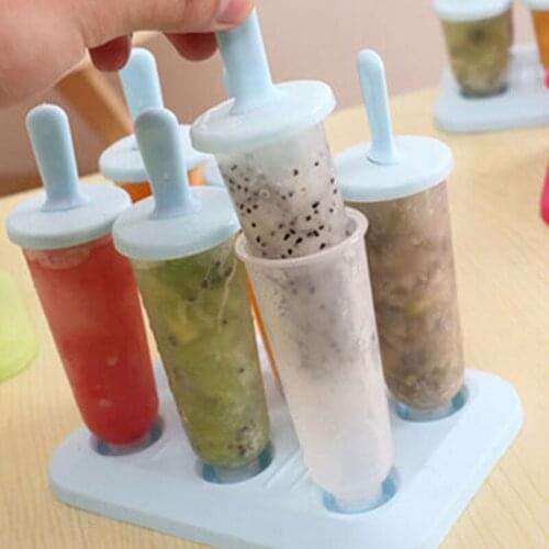 6 Cells Round Shape Popsicle Mold Food Grade Lolly Mould DIY Ice Cream Dessert Maker Popsicle Molds Summer Kitchen Tools