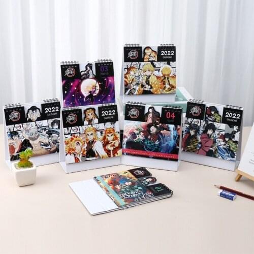 Anime Calendar 2022 Demon Slayer Desk Calendar Agatsuma Zenitsu Kamado Nezuko Cute Cartoon Printing Calendars Office Accessories