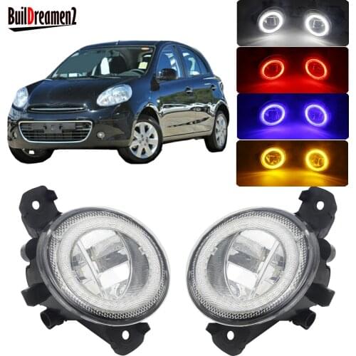 Car Fog Light LED Angel Eye Daytime Running Light DRL Fog Lamp 4000LM 12V For Nissan Micra March 4/IV (K13) Hatchback 2010-2018