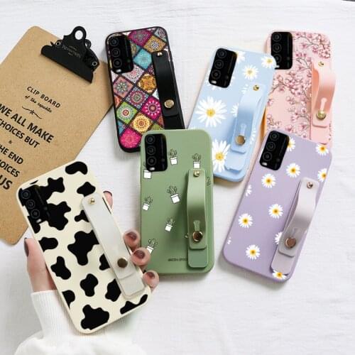 For Xiaomi Redmi 9T Case 6.53" Flowers Cover For Xiaomi Redmi9T XiaomiRedmi9T Butterfly Wrist Strap Holder Soft Silicone Bumper