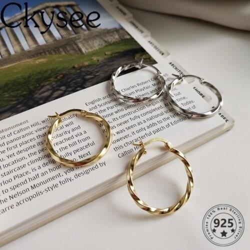 Ckysee 2020 Trendy 925 Sterling Silver Gold Earrings For Women Fashion Simple Earrings All-Match Charm Silver 925 Jewelry