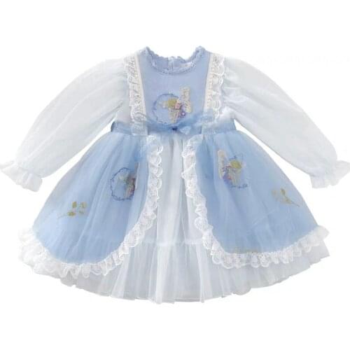 Kids Lace Drsses for Girls Party Dress Lantern Sleeve Pearls Birthday Dresses Ball Gown Children Casual Wear 0-5Y