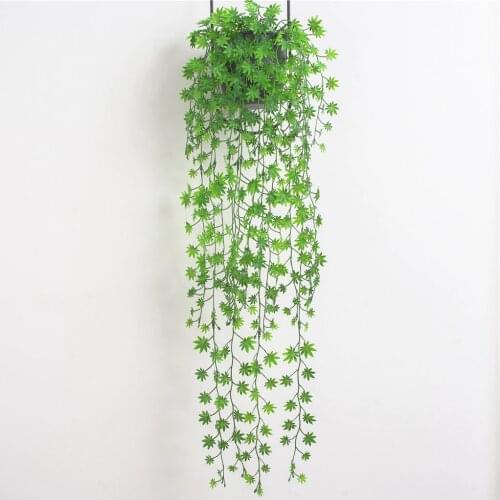 Long Artificial Maple Leaf Vine Fake Green Plastic Leaves Hanging Rattan Decor for Wedding Home Garden Landscape Wall Decorative