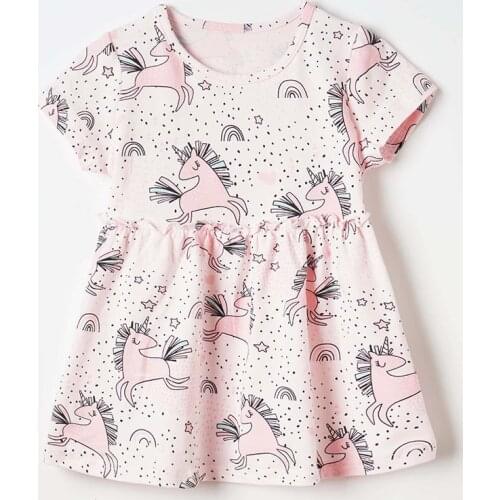 Unicorn Girls Kids Dress Brand 2021 Summer 100% Cotton Short Sleeve Infant Bebe Children Casual One-piece Baby Girl Clothes Tops