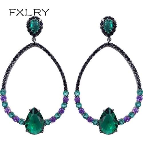 FXLRY Elegant fashion frosted water drop colorful zircon earrings for women weeding party and gift