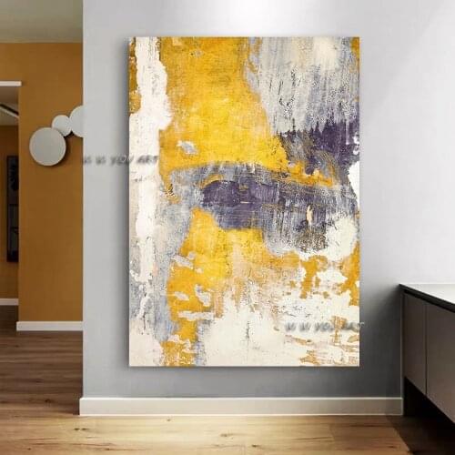 Handmade Oil Painting Modern Abstract Yellow White Purple Minimalist Wall Art For Living Room Office
