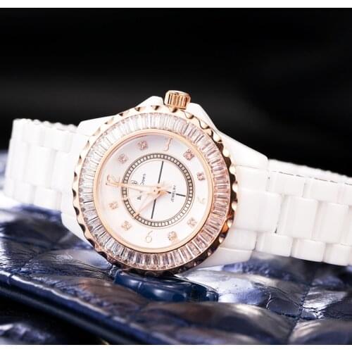 Ceramic Lady Womens Watch Japan Quartz Channel Setting Crystal Hour Fine Fashion Clock Luxury Girls Gift Royal Crown