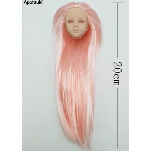 Doll Head For 1:6 Doll Pink Hair Heads For 1/6 BJD Doll Heads Without Eyes Soft Plastic Practice Makeup DIY Heads for Kids Toys