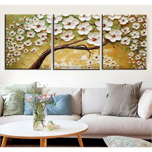 MUYA decorative canvas painting Hand painted oil painting triptych acrylic painting palette knife painting tree for living room
