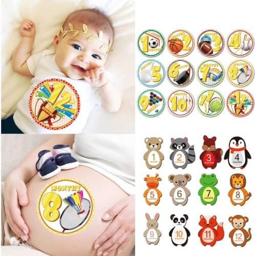 12PCS Baby Milestone Stickers Infants 1-12 Months Growth Record Photograph Monthly Stickers DIY Commemorative Photo Booth Props