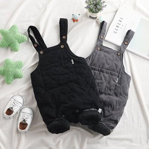 2020 Winter New Baby Boys Girls Warm Overalls Fashion Casual Kids Plaid Add Cotton Jumpsuits Toddler Child Thicken Overall Pants