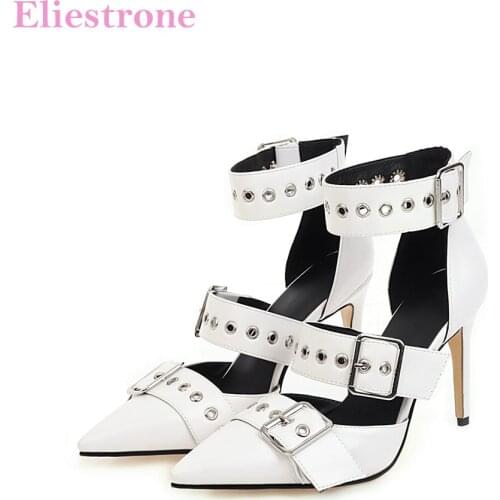 Brand New Sexy White Black Women Party Sandals Pointed Toe Thin High Heel Lady Stripper Shoes Plus Big Size 12 43 46 48