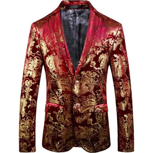 Local Tyrant Gold Slim Gilded Suit Long Sleeves Suit Jacket Mens Slim Blazer Jacket Dress Performance Clothing Two Button Coat