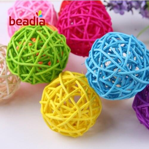 10pcs 5cm Colorful Sepa Takraw&Rattan Ball 18 Colors For DIY Round Wood Beads Mixed Decorative Handcraft Jewelry Making