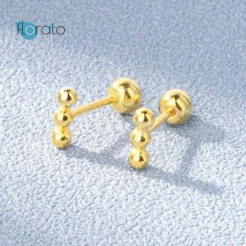 925 Silver Ear Needle Solid Color Rock Punk Stud Earring For Girl Women Minimalist Bead Earrings Fine Jewelry Birthday Gift