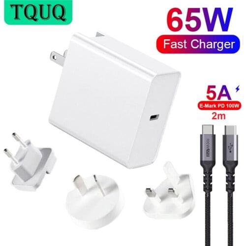 TQUQ 65W PD Charger Fast Charging Foldable Adapter, USB C Wall Charger For iPhone 12 Pro, MacBook Pro, iPad Pro, Nintendo Switch
