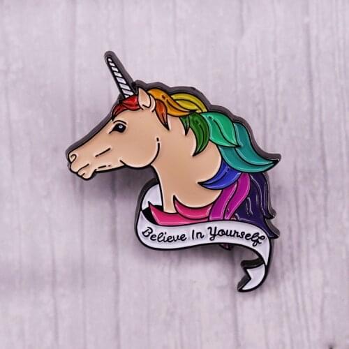 Believe In Yourself Quotes Enamel Pin Brooch Rainbow Unicorn Badge---Be who You are always