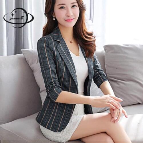 Yauamdb Women Blazers 2018 Spring S-3xl Cotton Female Suit Jackets Clothing Striped Single Button Office Ladies Clothes Y87