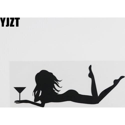 YJZT 16.3CMX6.4CM Naked Sexy Woman Bar Cocktail Decal Vinyl Car Sticker Black/Silver 8A-0453