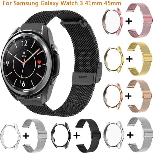 Band Screen Protector TPU Case With Bracelet For Samsung Galaxy Watch 3 41mm 45mm Bracelet Stainless Steel Metal Mesh Loop Strap