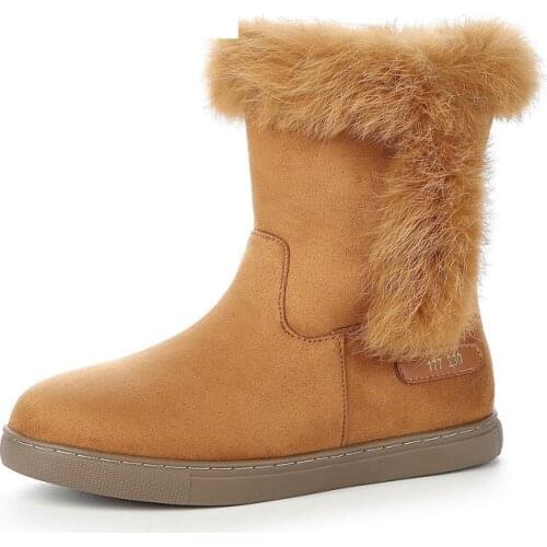 Womens Boots 2021 New for Autumn Winter Female Brushed Thick Tube Boots Flat Bottomed Leather Fur Plush Women Ankle Boots