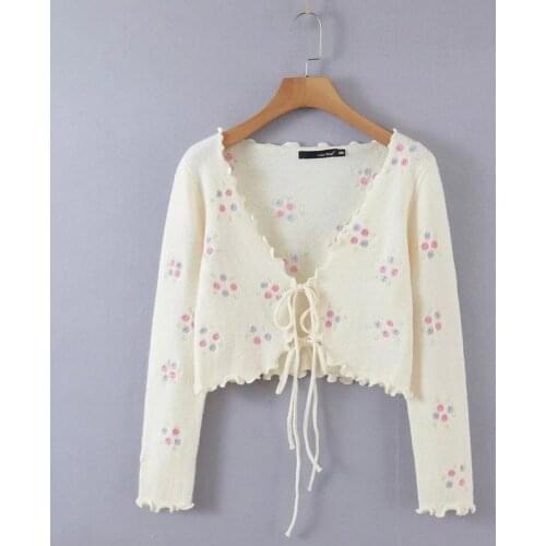 Women Cottagecore Top Floral V-neck Cross Tie Wrap Womens Vintage Long-sleeved V-neck T-shirt Autumn Crop Tops Women 2021