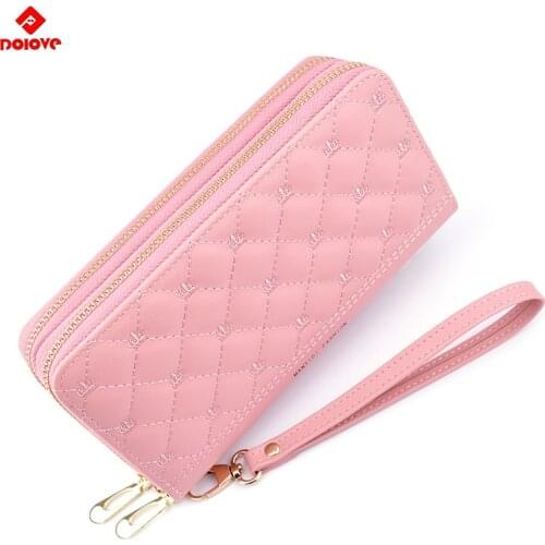 Womens Wallet Womens Long Double Zipper Clutch Bag Mothers Soft Wallet Lingge Embroidery Large Capacity Double Wallet D-7983