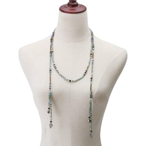 ELEGANCE11 2020 Trendy Sweater Necklace Luxury Designer Acrylic Beads Leaf Pendant Long Necklace for Women Christmas Gift