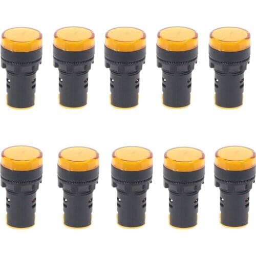 10Pcs Yellow Button 22mm Panel Mount LED Power Indicator Pilot Signal Light Lamp AD16-22 12V 24V 110V 220V