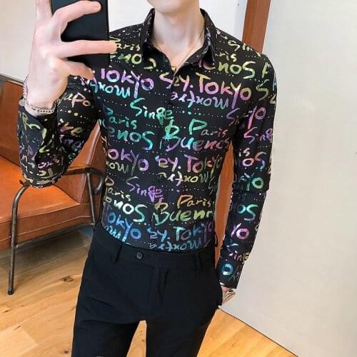 2021 Brand clothing Male spring Casual business shirt/Mens slim fit Bohemia Printed business long sleeve shirt Plus size S-3XL