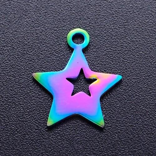 5pcs/lot 100% Stainless Steel Double Star diy Charms With Rainbow Plated Wholesale Never Tarnish Charm for Bracelet Making
