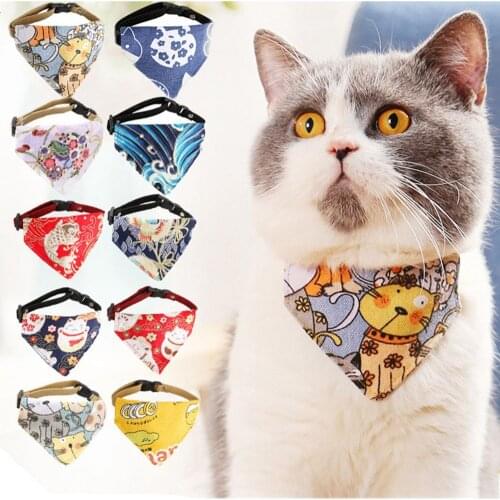 New Cartoon Cat Bandana Bow Tie Kitten Dog Scarf Adjustable Pet Cat Collar Bibs Pet Supplies Cat Accessories