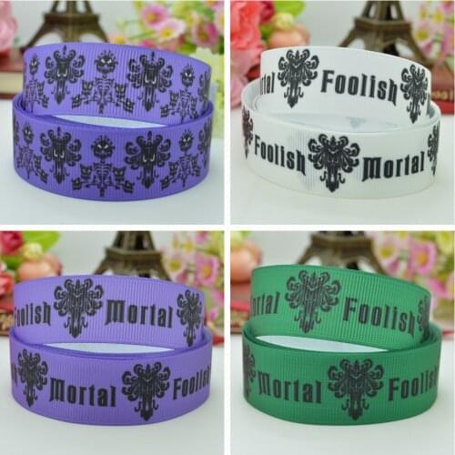 10 Yards 22mm 7/8" FOOLISH MORTAL Printed grosgrain ribbon hair bow Headwear DIY hair accessories retail