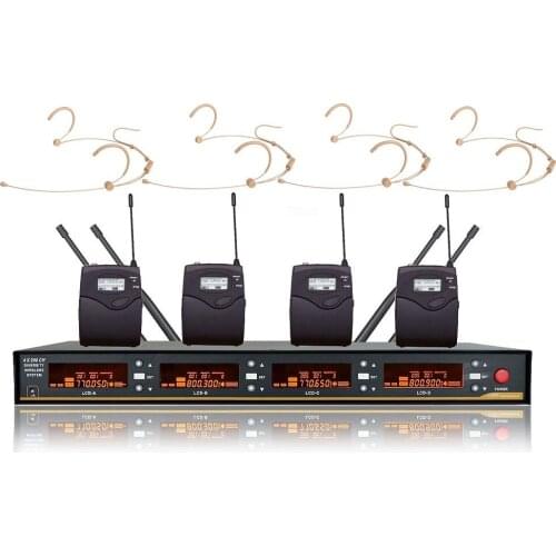 Bolymic 4 channels wireless microphone Diversity Wireless Beige Headset Headworn Microphone