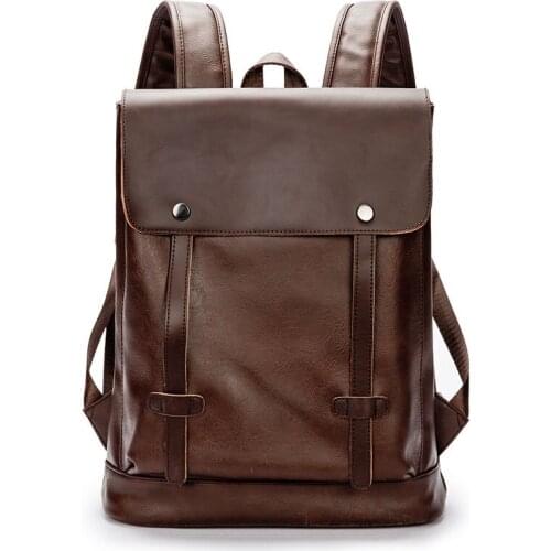 Brand Mens Vintage Backpack Waterproof PU Leather Backbag Business Office Laptop Bag Pack Multifunction School Back Bag Male