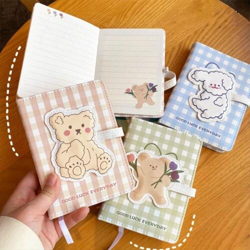 Cute Bear Rabbit A6 Pu Leather Diary Notebook Journal Kawaii Colorful Pages Daily Weekly Monthly Planner School Stationery A5