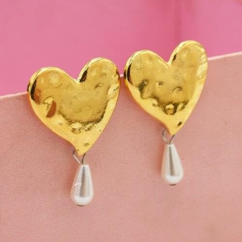 Elegant Big Pearl Wedding Stud Earrings for Women Gold Metal Heart Shape Statement Pendients Oorbellen Jewelry Wholesale Gift